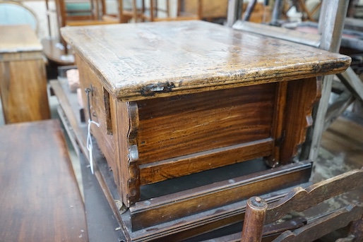 An 18th century style French provincial fruitwood single drawer low table, width 69cm, depth 49cm, height 31cm